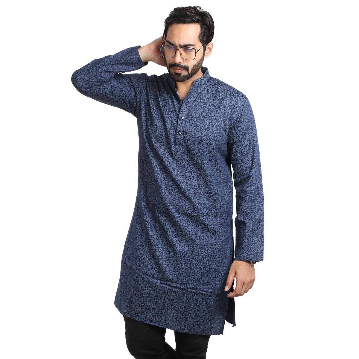 Blue Cotton Panjabi For Men