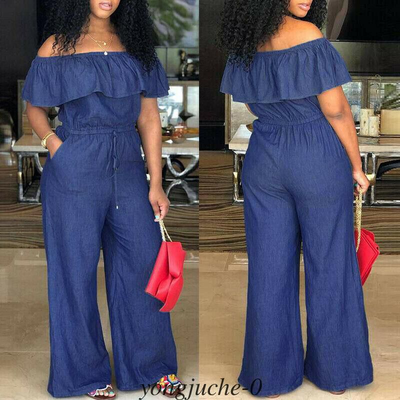 Plus Size New Casual Women's Jumpsuit Jeans Denim Rompers Overalls Trousers Pants