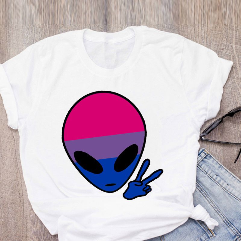 Women Graphic Cartoon Alien Rainbow Color Ladies Summer Print T-Shirt Shirt Tops Lady Clothes Womens Clothing Tee Female T Shirt