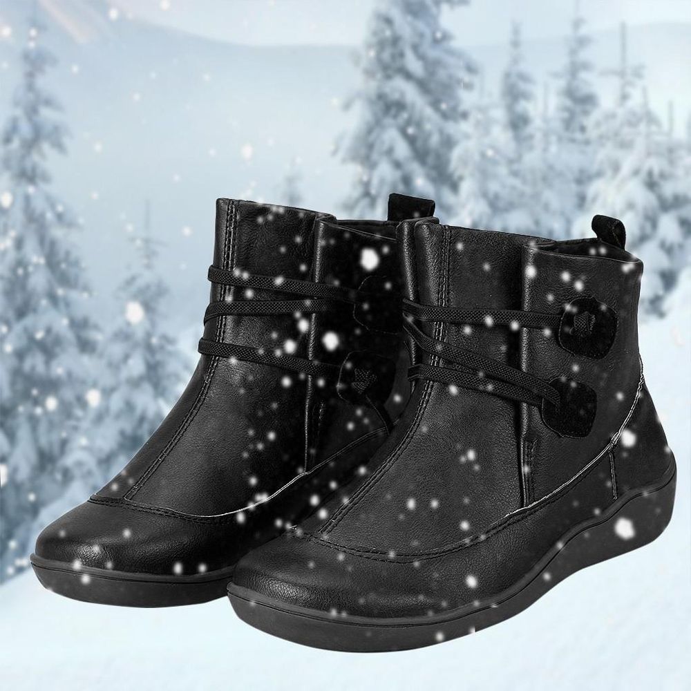 korean fashion boots for women ladies Women Vintage Leather Boots Flat Waterproof Shoes Winter Plus Velvet Ankle Boots