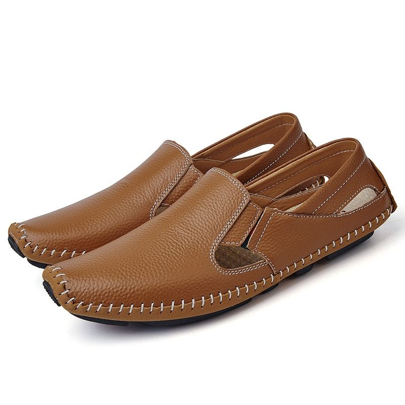 Leather Sandals Designer Driving Shoes Large Size Mens Slippers Casual Slip-on Summer Male Leather Sandals 239