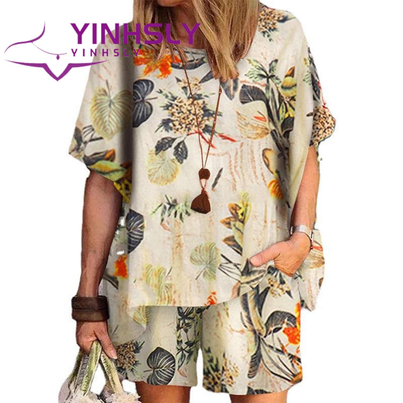 Top Shorts Outfits Floral Short Sleeve Ladies Suit