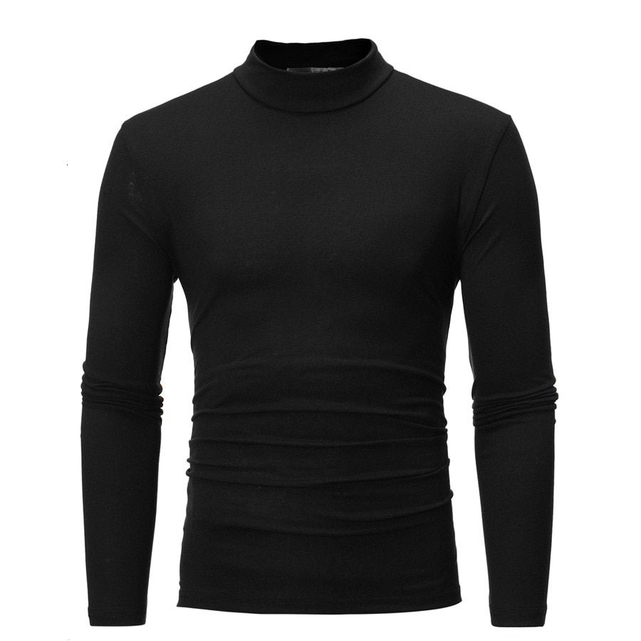 Autumn Men's Slim Fit Turtleneck T Shirts Male Solid Color Long Sleeve T Shirts Men casual High neck tshirt Tops M-3XL
