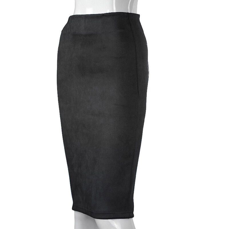 SheBlingBling Empire Skirts  Spring Faux Suede Pencil High Waist Bodycon Split Thick Stretchy  Skirts Knee Length Plus Size