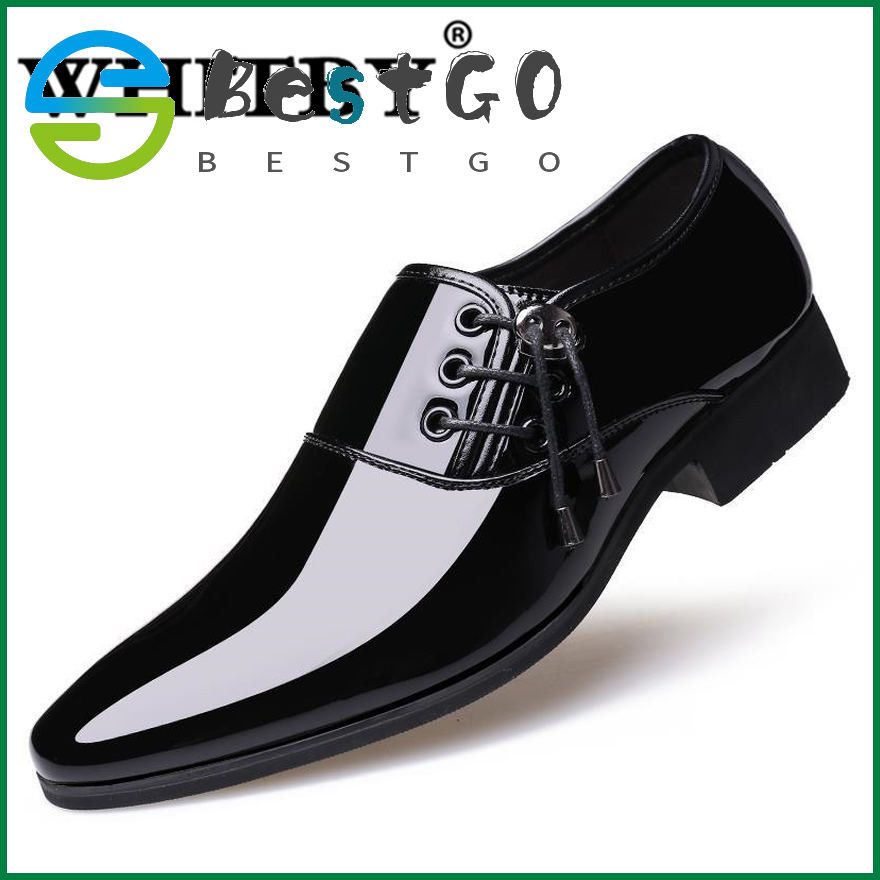 Luxury PU Leather Fashion Men Business Dress Loafers Pointy Shoes Oxford Breathable Formal Wedding Shoes