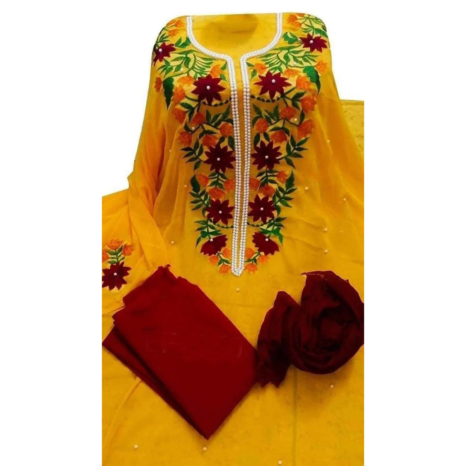 Yellow Color Unstitched Georgette Salwar Kameez for Women