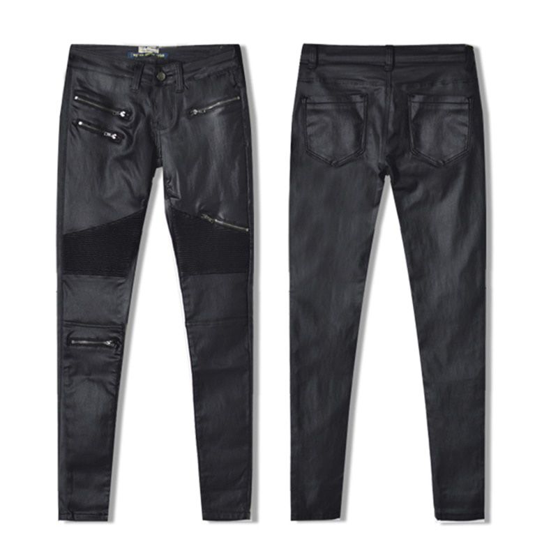 Faux Leather Pants Women Elastic Zipper Leather Pants Trousers Leren Broeken