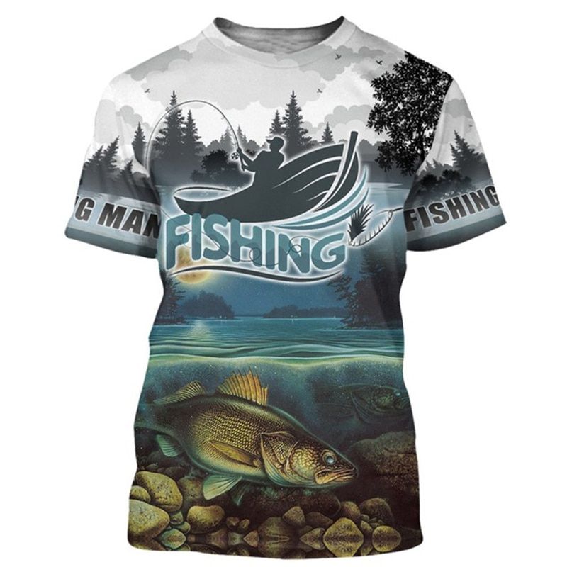2021 Spring Summer New Popular 3D Printing Fishing Pattern Fish Printing Men's Fashion T-shirt Printing Casual Men's T-shirt