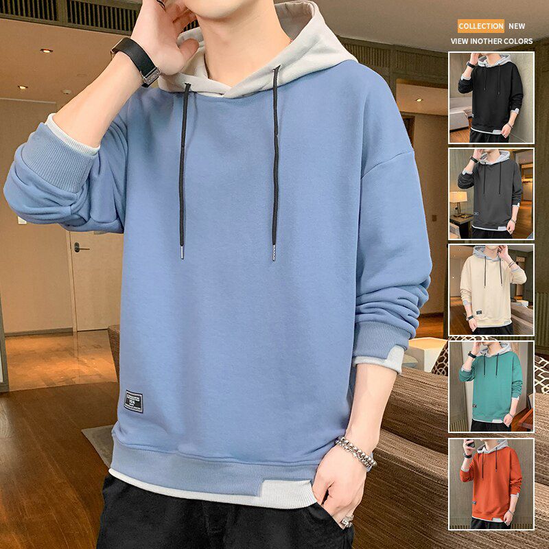 Men Casual Harajuku Sweatshirt Hoodies Male Solid Color Pullover Tops Spring Autumn Fashion Mens Hooded Sweatshirt Clothing