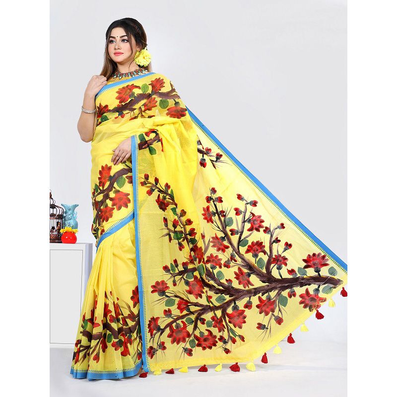 Dhakaiya MUSLIN  Basunti SILK  SHAREE WITH HAND PAINT WORK