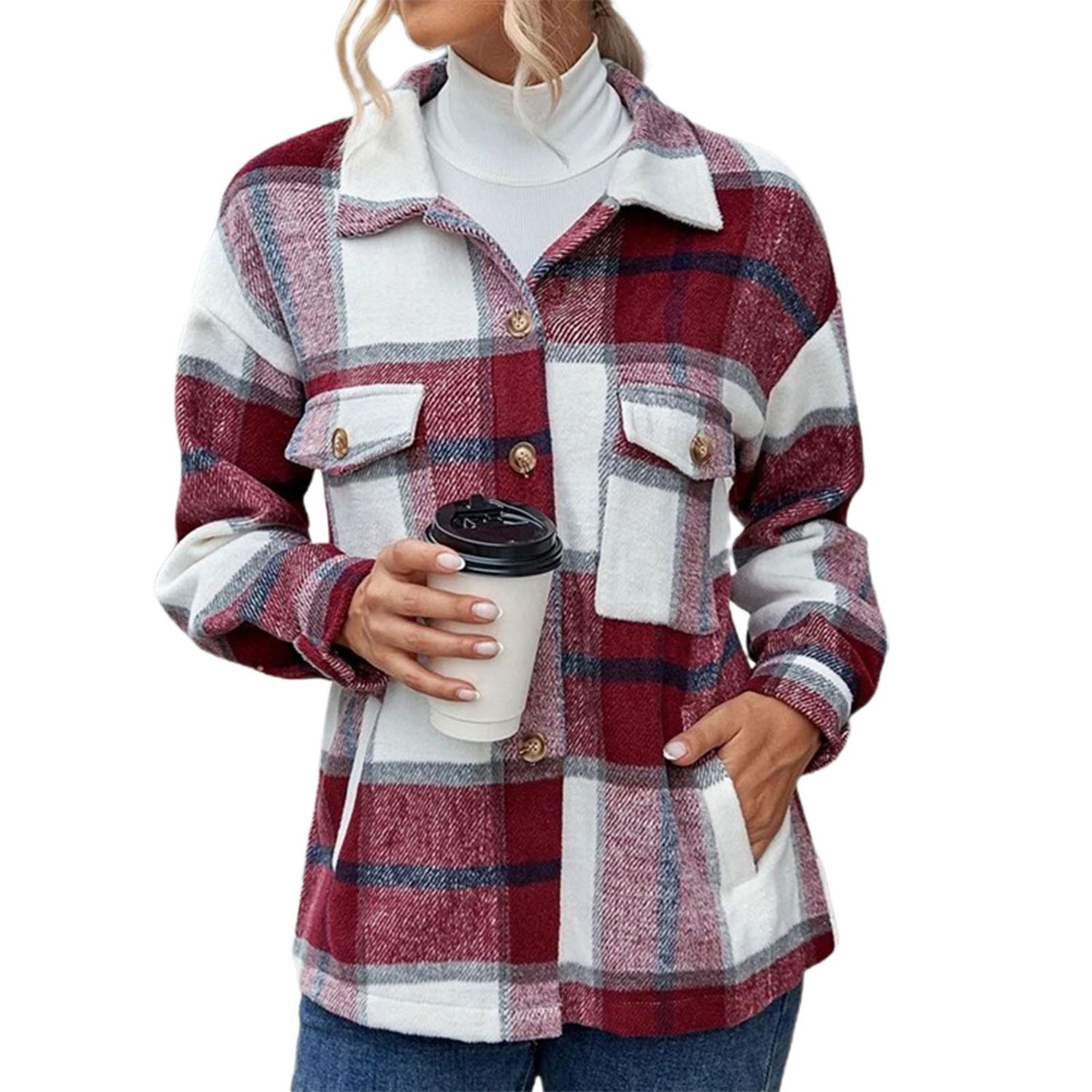 Shirt Jacket Ultra Soft Buttons Closure Women Casual Coat