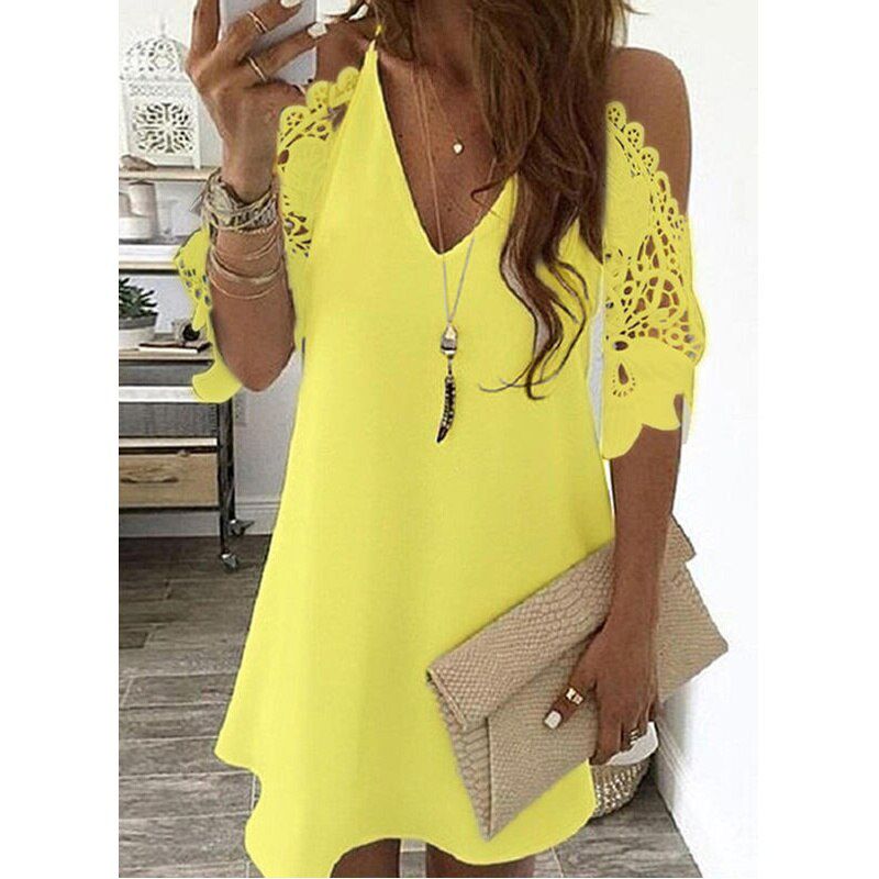 Vintage Fashion Dress Women Summer Lace Solid Color Dress Casual Party Dress V Neck Sling Sundress Plus Size Vestidos