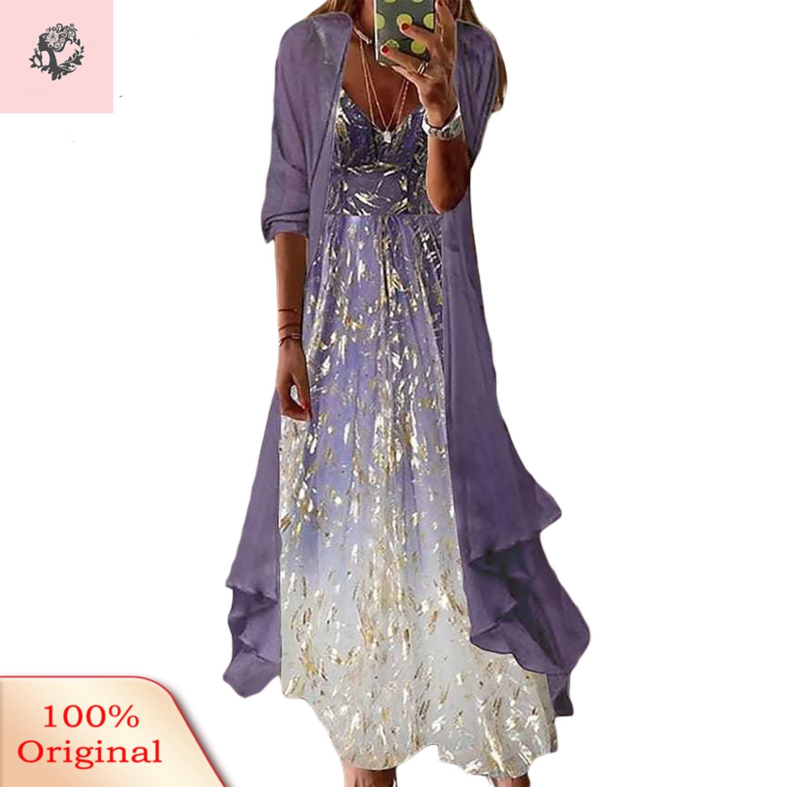 Sunnyheart Dress Cardigan Set Deep V Long Style Cardigan Dress Outfit