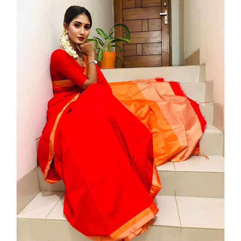 Cotton Saree Without Matching Blouse Piece For Women's By Sharee Ghar
