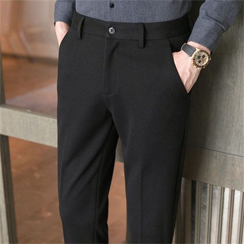 Autumn and Winter New Men's Thick Trousers Grey Business Casual Pants Men Fashion Slim Slacks Black Khaki Pantalones Hombre