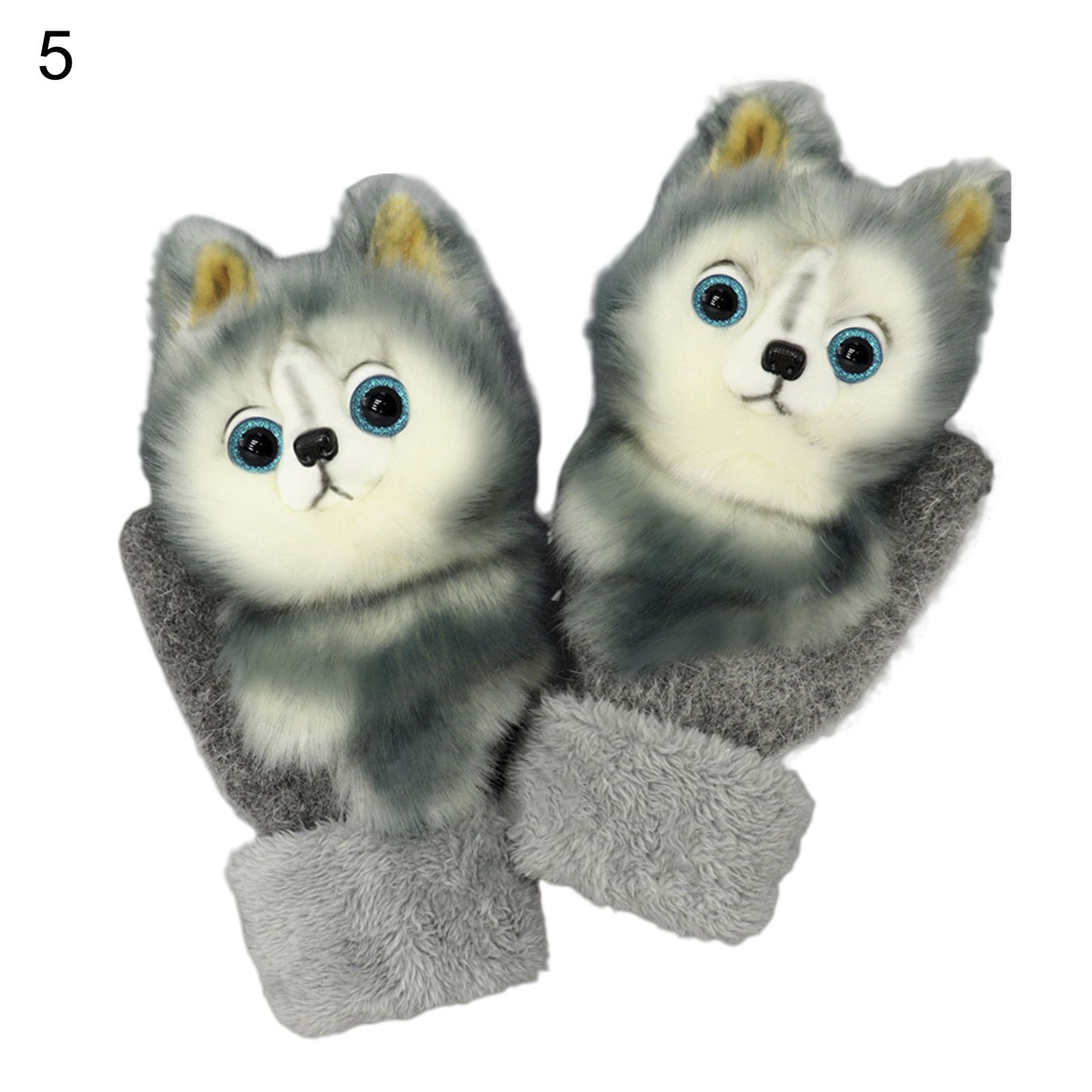 Knitted Gloves Fleece Lined Cute Plush Animal Knitted Gloves