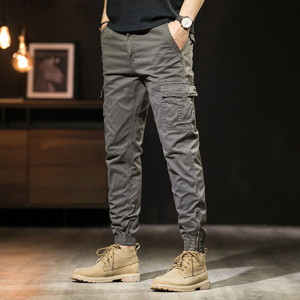 Spring Summer Retro Fit Mens Overalls Black Stretch Joggers Men Fashion Outdoor Cargo Pants Men