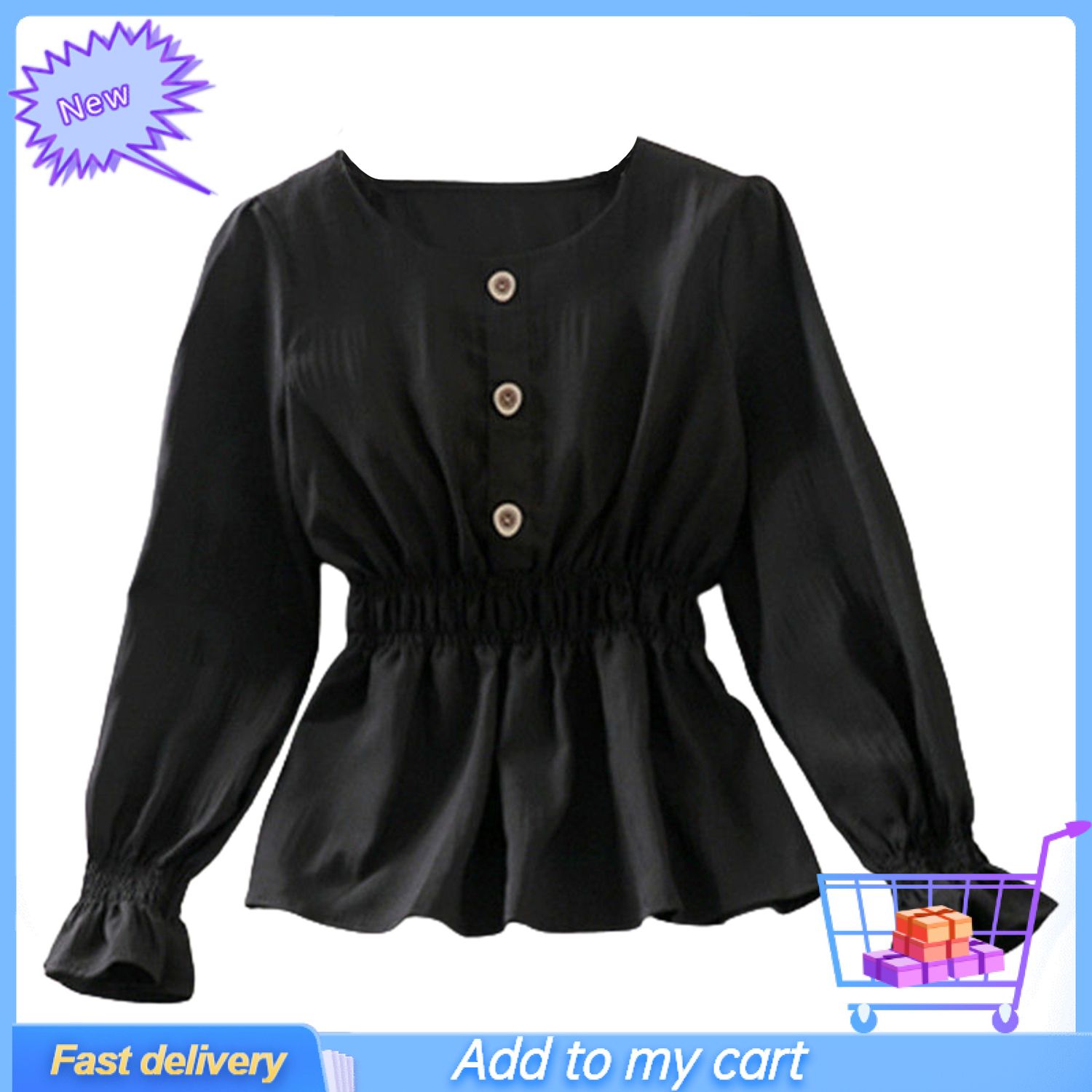 Women Blouse Decorative Buttons Breathable Stretchy Korean Style Dress Tops for Daily Life
