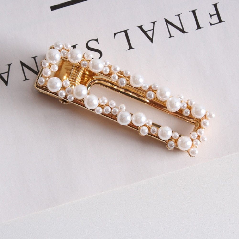 Fashion Women Pearls Hair Clip Hairpins Barrettes Gold Color Metal Hair Accessories Chic Geometric Hairpin Barrette Hair Clip