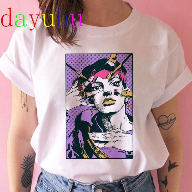 Jojo Bizarre Adventure T Shirt Women Jn Anime Summer Top T-shirt Kawaii Jojo Graphic Tshirt Uni Cartoon Female Manga