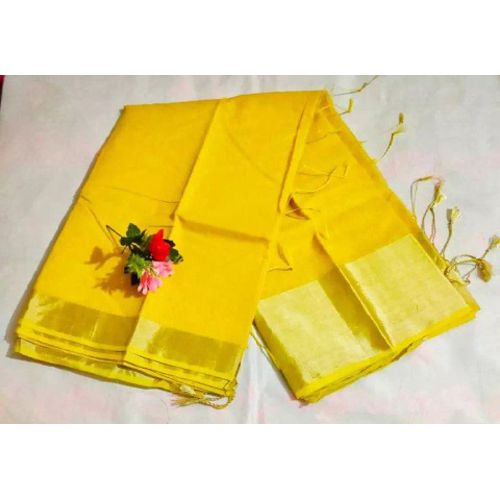 Low Price Half Silk Saree For Women Yellow - চিকন হাফ সিল্ক শাড়ি কাঁচা হলুদ কালার
