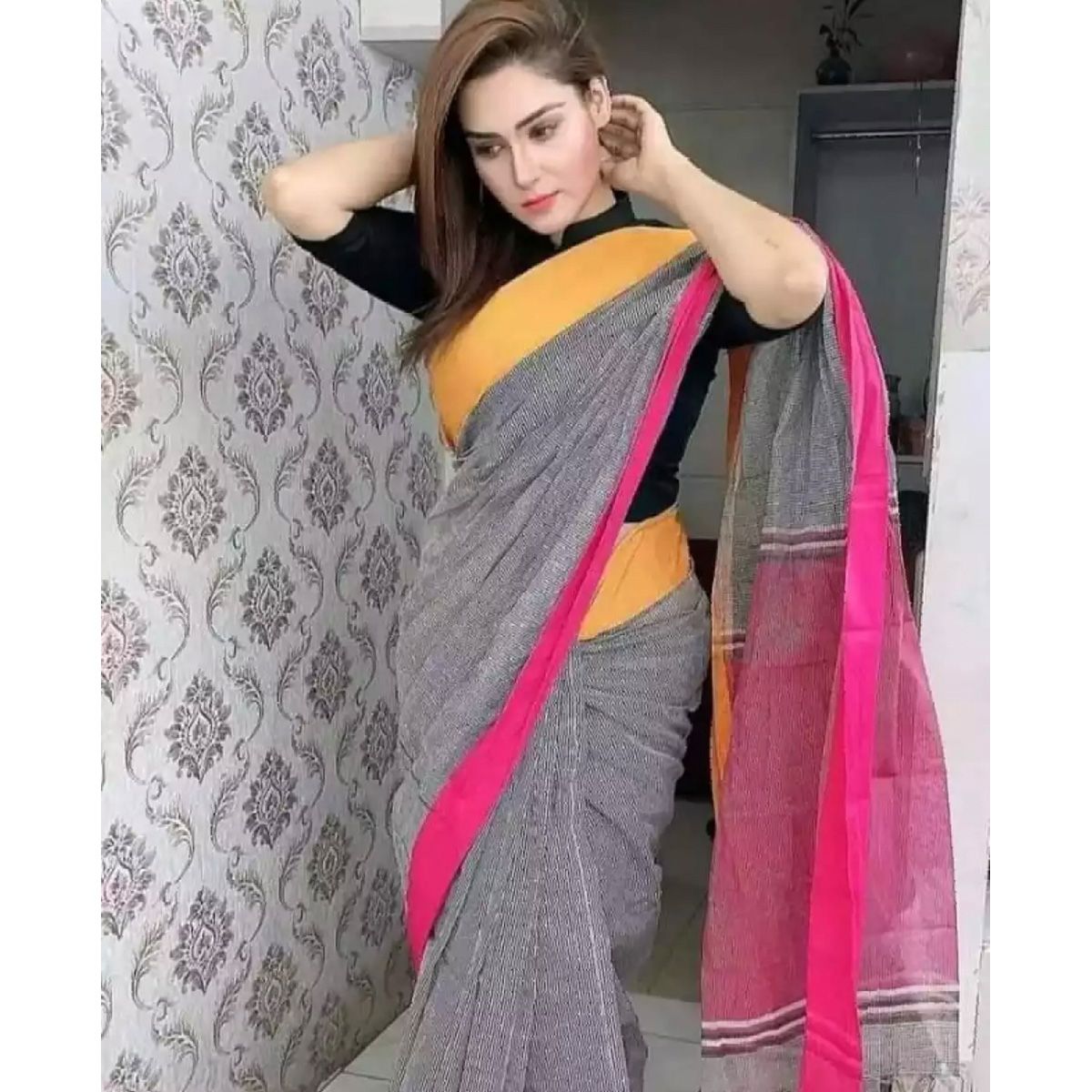 Juri check Saree AshYellow mix colour Saree Same as picture Saari for woman Sari collection Saree for woman Tangail saree Shari for woman Saari for girl Saari for woman,Tangail Tat Shilpo (TAN)