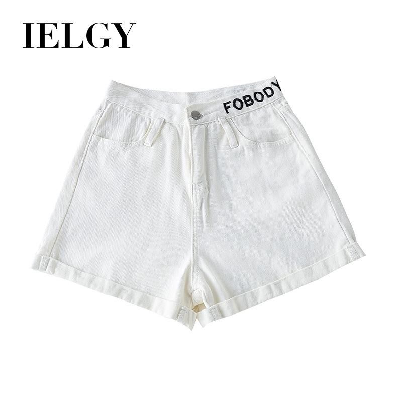 IELGY Korean women's high waist straight denim shorts