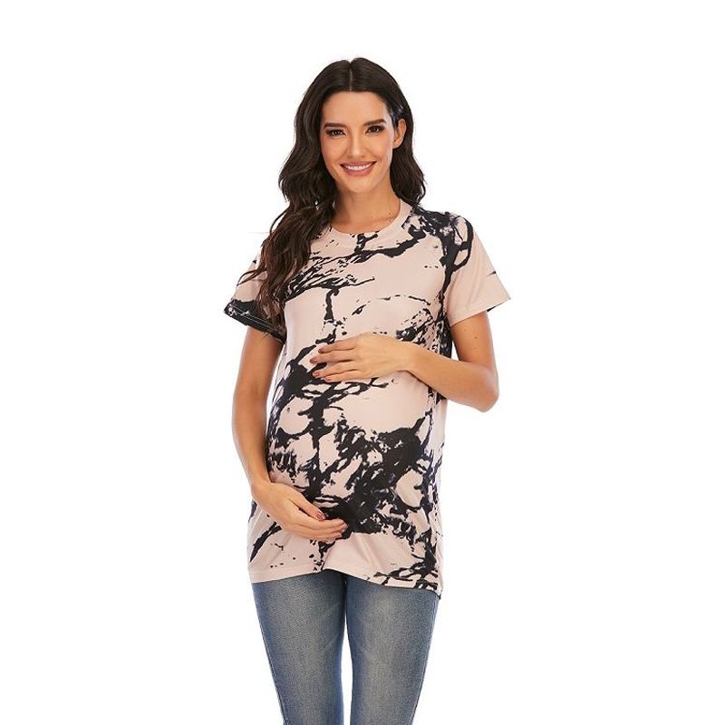 Maternity Wear With Printed Round Neck Short Sleeve T-shirt