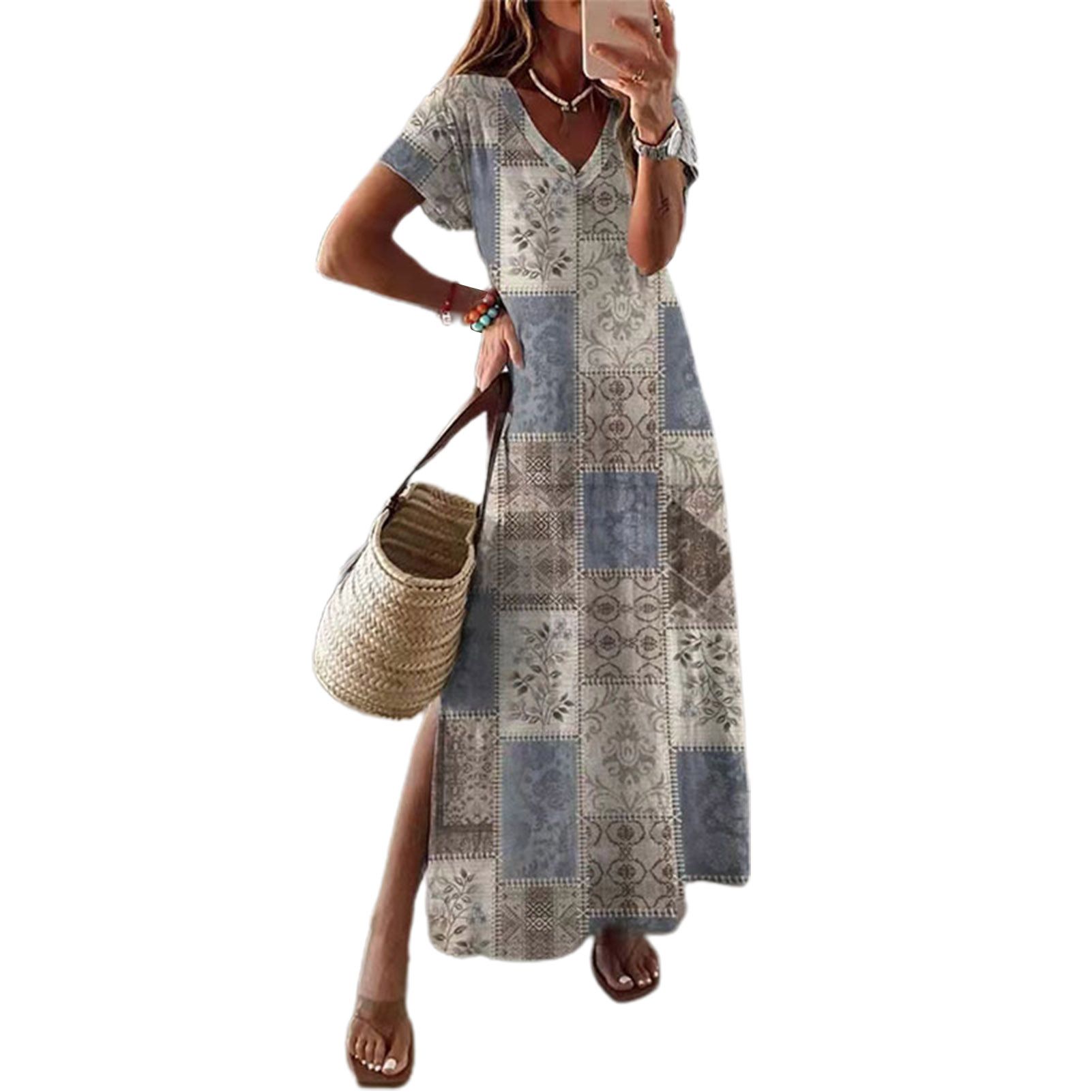 Party Dress Short Sleeve Loose-fitting Ethnic Style Dress