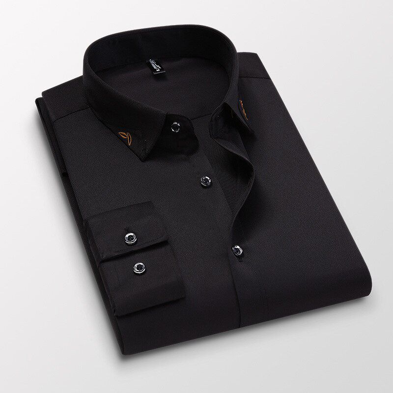 Men's Shirt Long Sleeve Slim Fit No-Iron Elasticity Shirt Collar Print Business Casual Brand Clothes Male Shirt 5XL SH018