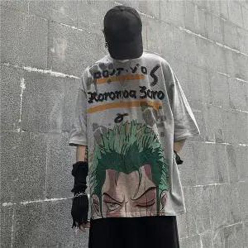 Tshirt Streetwear Loose Fashion Boys Cool Men Shirts White Summer Cartoon T Shirt Fashion Japan Hop Tshirt Male