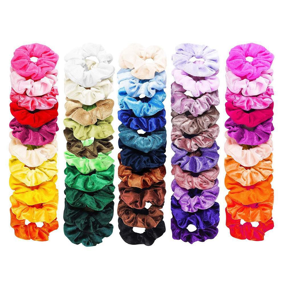 【BestGO】50pcs INS Fashion Colorful Velvet Scrunchies Women Elastic Hairband Hair Rings Rope Ornaments Fashion Ladies Ponytail Holder