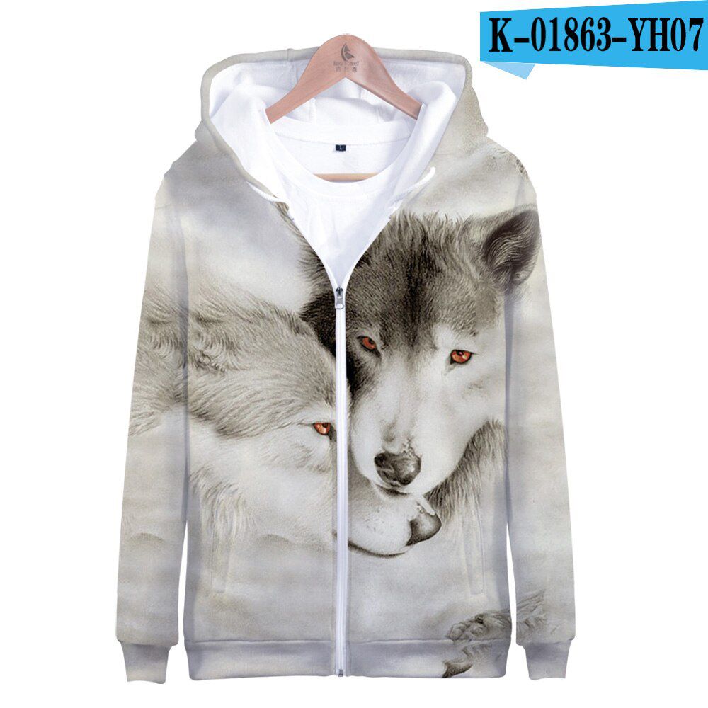 Moon Wolf 3D Printed Zipper Hoodies Women/Men Fashion Long Sleeve Hooded Sweatshirt Streetwear Clothes