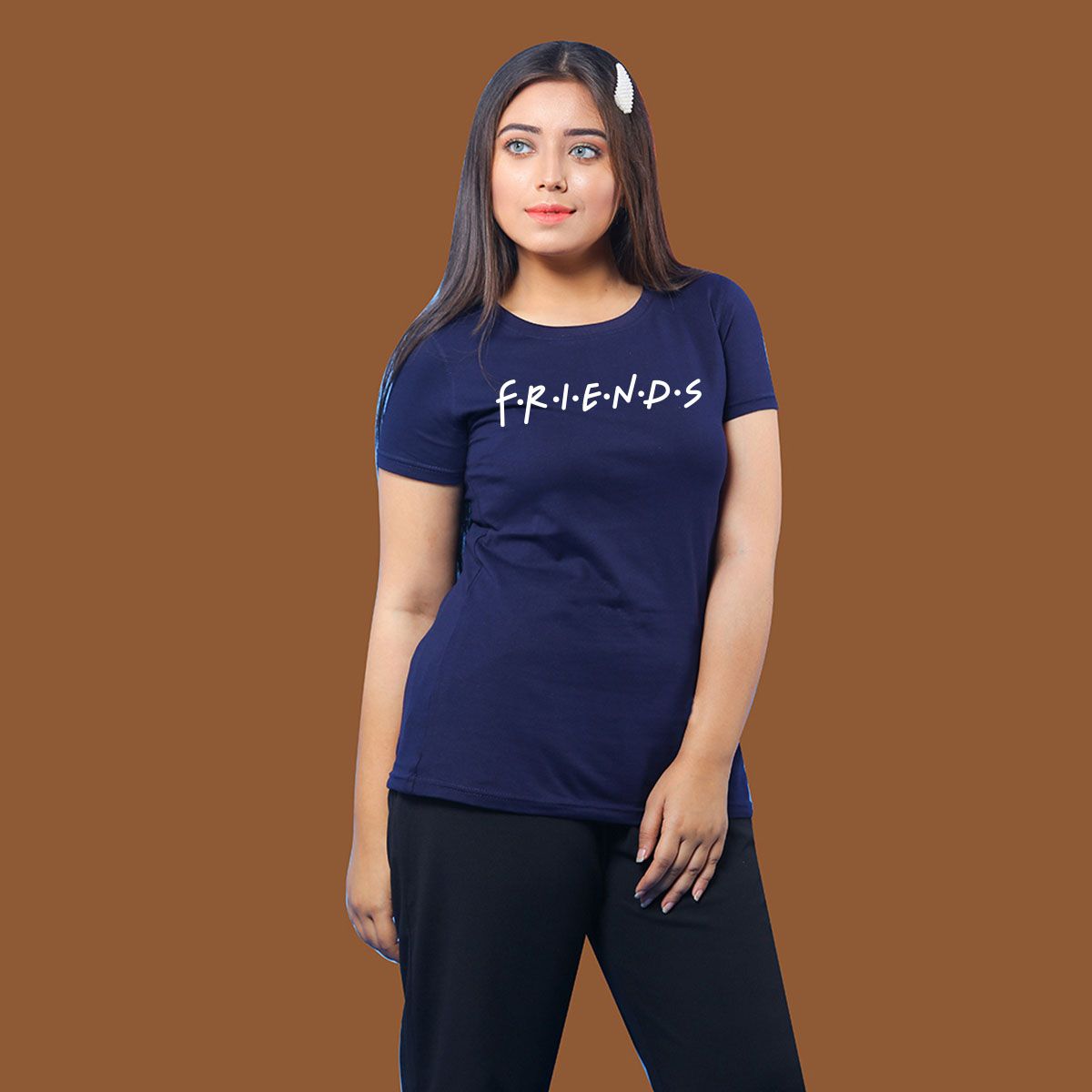 Navy Cotton Short Sleeve Women T-Shirt