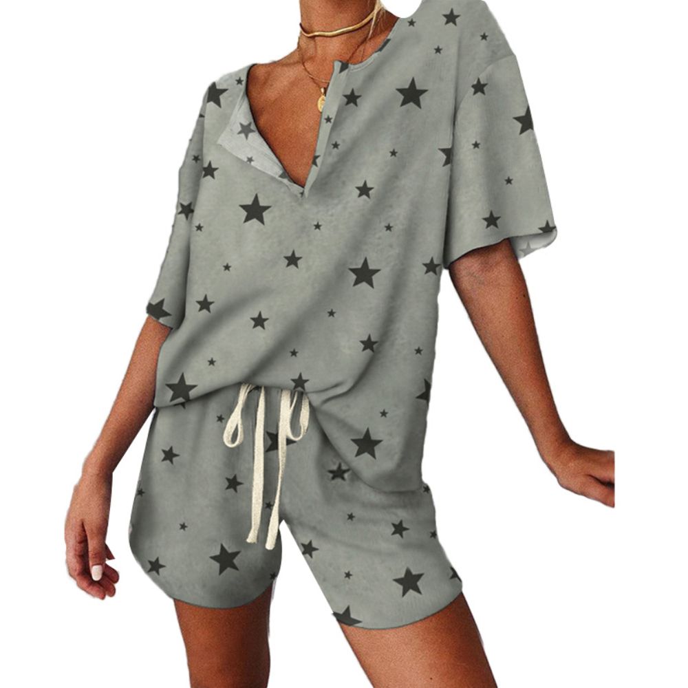 Women T-shirt Drawstring Shorts Sleepwear Pajamas Set