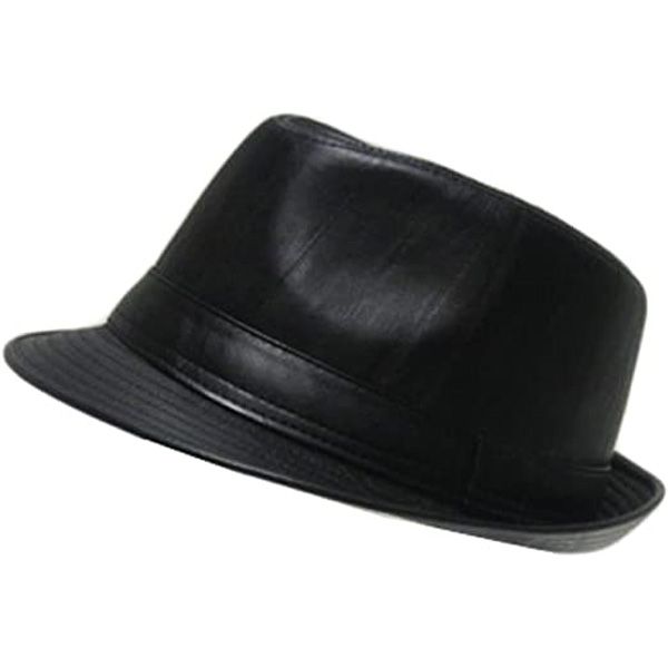 Men's PU Leather Jazz Cap Short Brim Formal Hat Panama Cap Hat