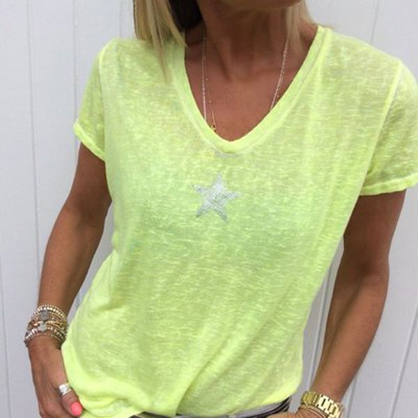 T shirt women 2020 hot style female stars printing solid color summer leisure v-neck t-shirts dropshipping vestidos YFF6255