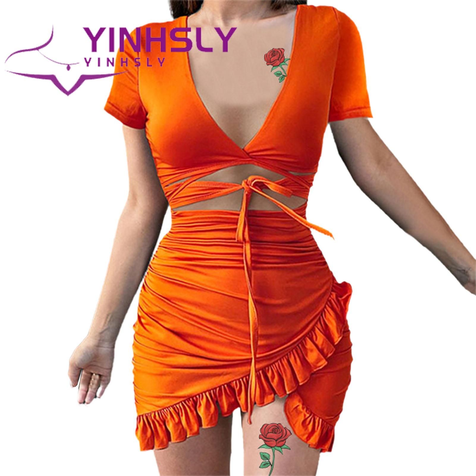 Summer Dress Floral Printing Waist Cut Out Ruched Pencil Dress