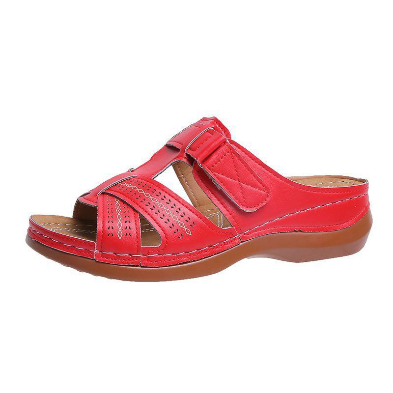 Women Retro Wedge Sandals Fashion Mid Heel Open Toe Fish Mouth Large Size Casual Slippers