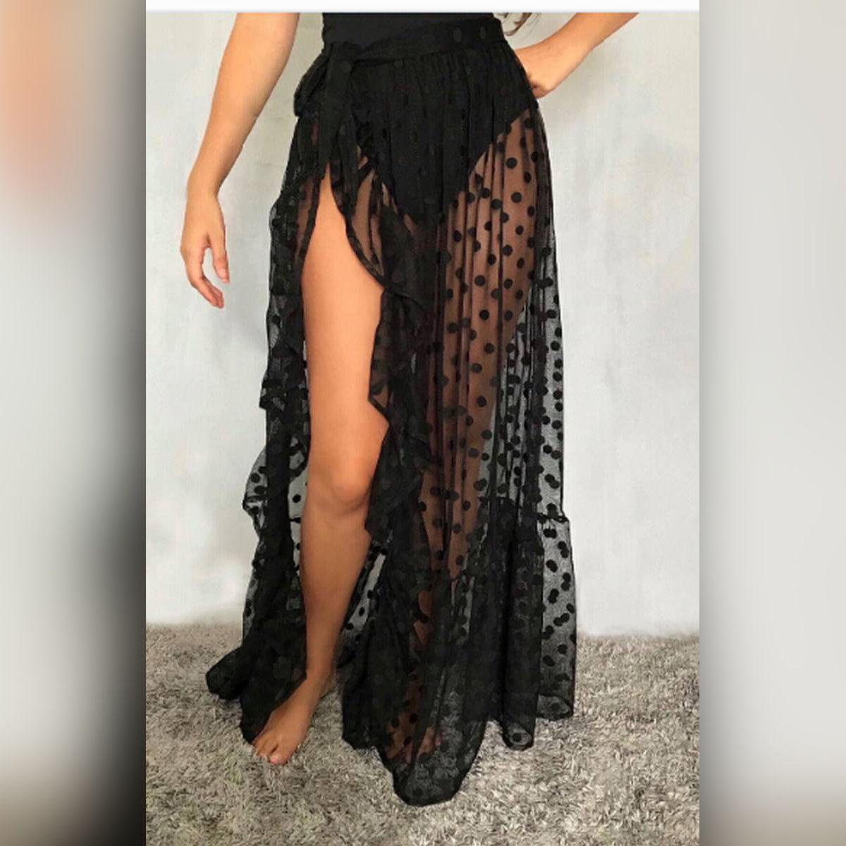 New Women's Beach Wrap Split Skirt, Summer High Waist Beach Swimsuit Cover Up Sheer Wrap Maxi Skirt