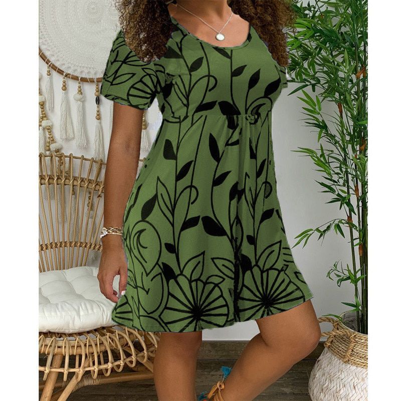 2021 Summer Dresses Women Casual Short Sleeve O-Neck Print A-line Dress Large Size Streetwear Sundress Loose Dress Vestidos