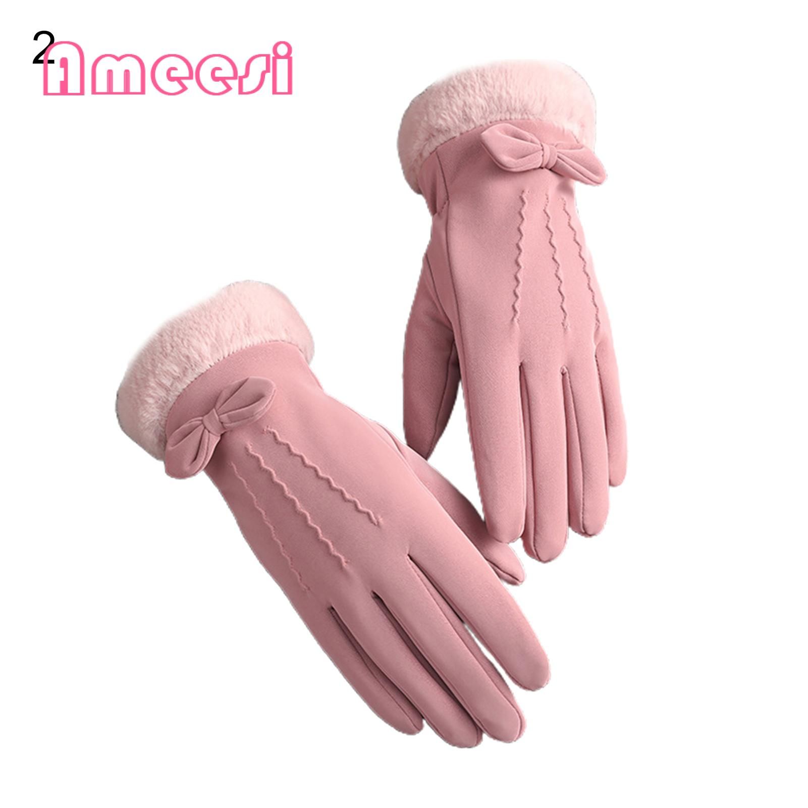 Ameesi Outdoor Gloves Windproof Fluffy Cuffs Warm Outdoor Gloves