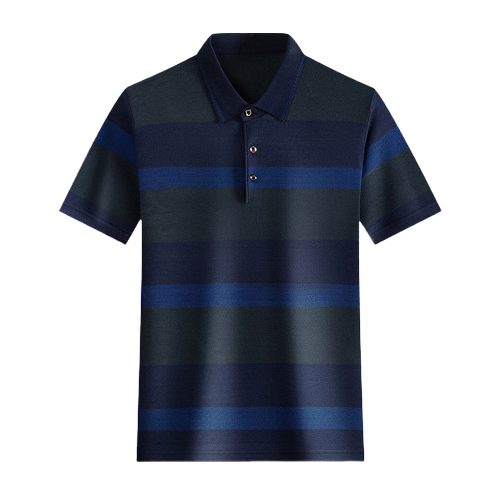 Men Shirt Short Sleeve Button Polyester Fiber Striped Printed Casual Blouse for Party