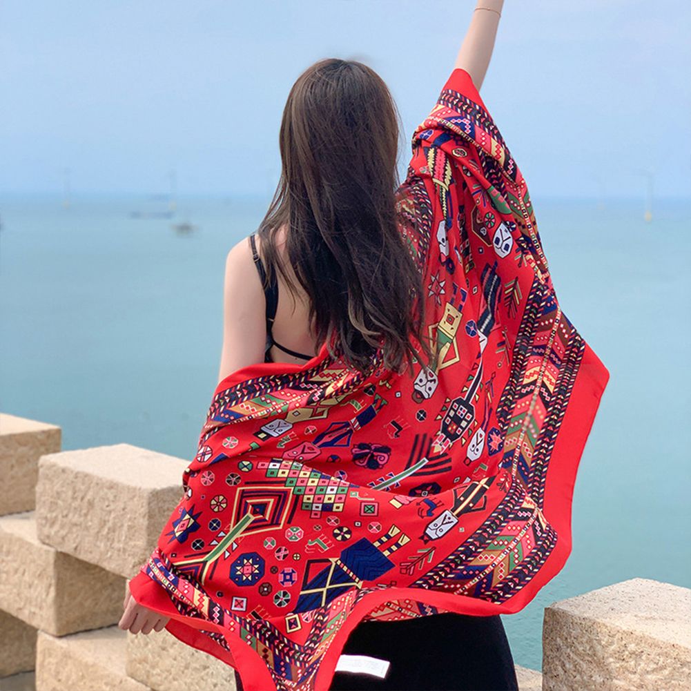 Yfashion Women  Shawl Multi-color Variety Retro Flower Pattern Shade Scarf Lightweight Face Cover Multipurpose Summer Sunscreen Clothes color