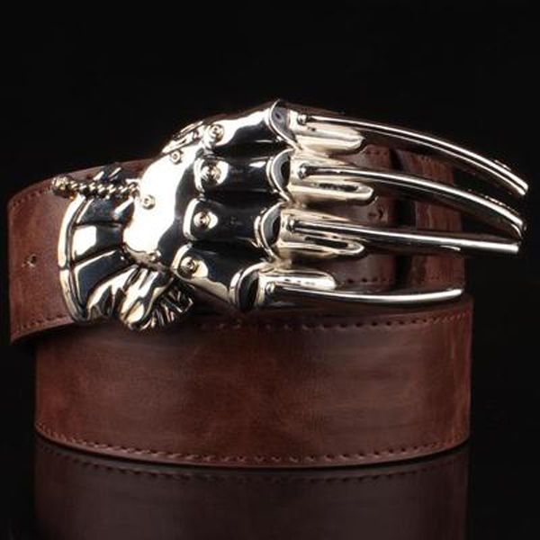 Fashion men belt skull hand buckle Skeleton hand bone punk rock love kills skull leather hip hop belts