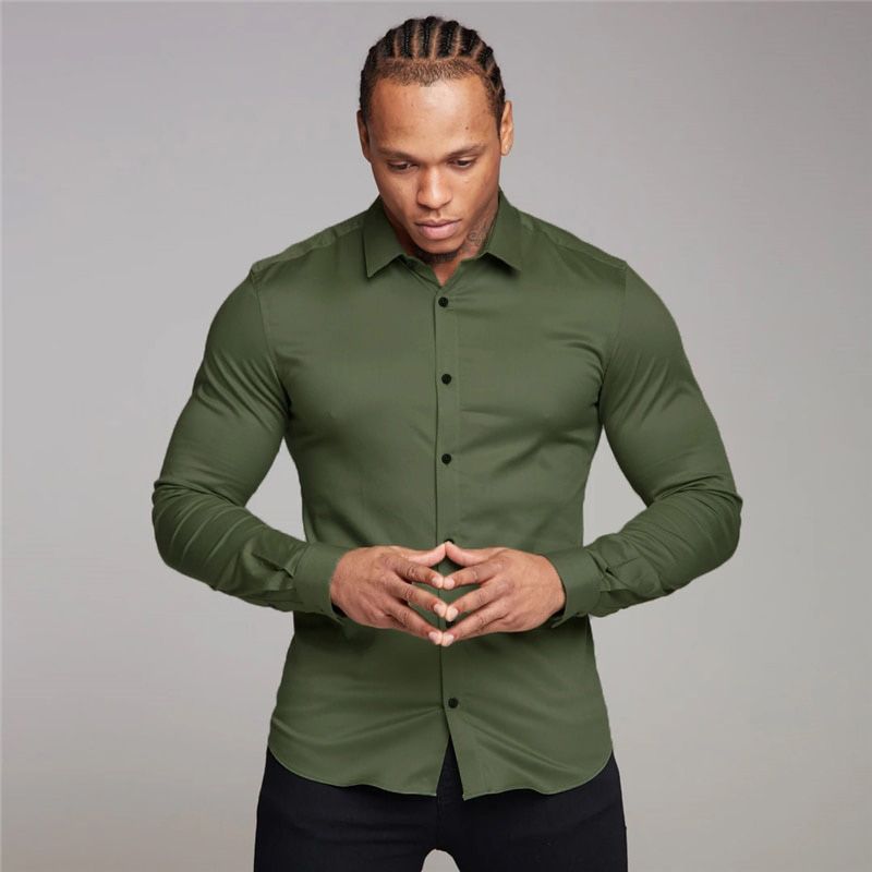 Business White Shirt Men's Long Sleeve Slim Fit Non-iron Professional Formal Wear Solid Color Shirt