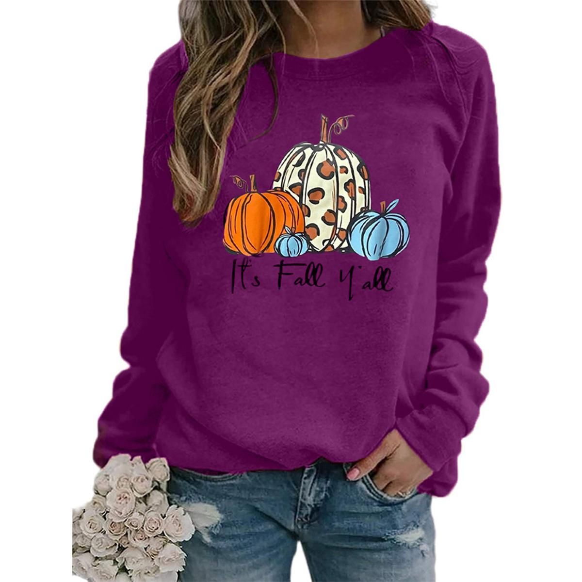 Women’s Pumpkin Printing Sweater, Halloween Long Sleeve Pullover Cardigan, Autumn and Winter Jumper
