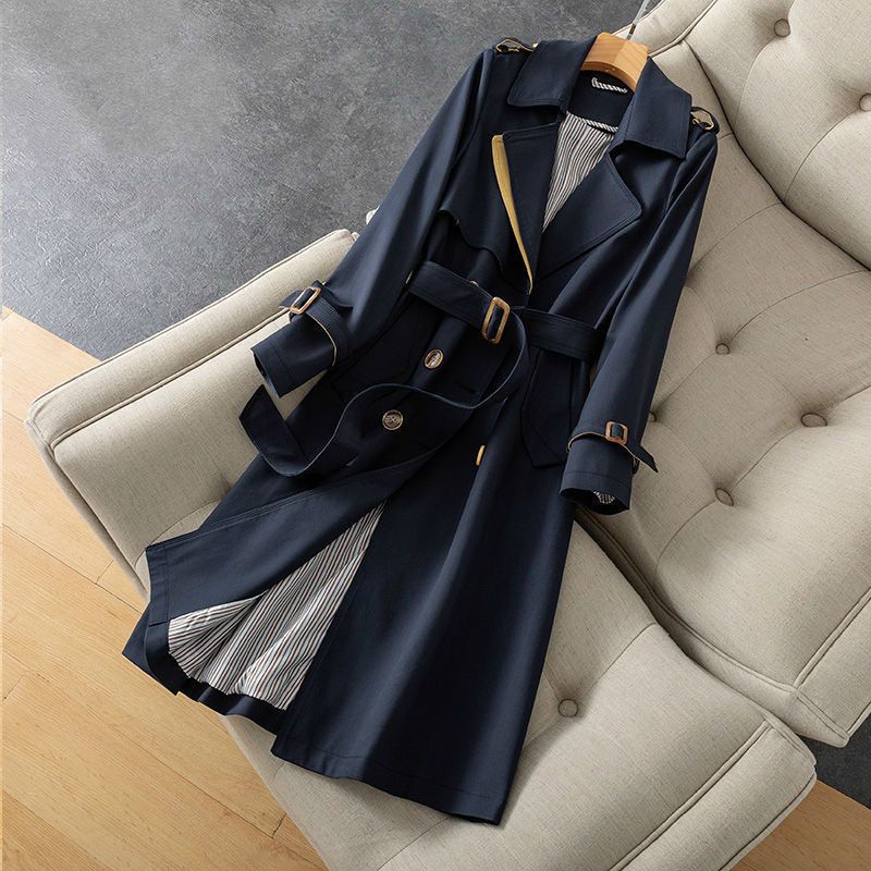 Korean Double ed Trench Coat Women Office Lady Notched Collar Full Sleeve Overcoat With Belt Elegant Long Chic Outerwear