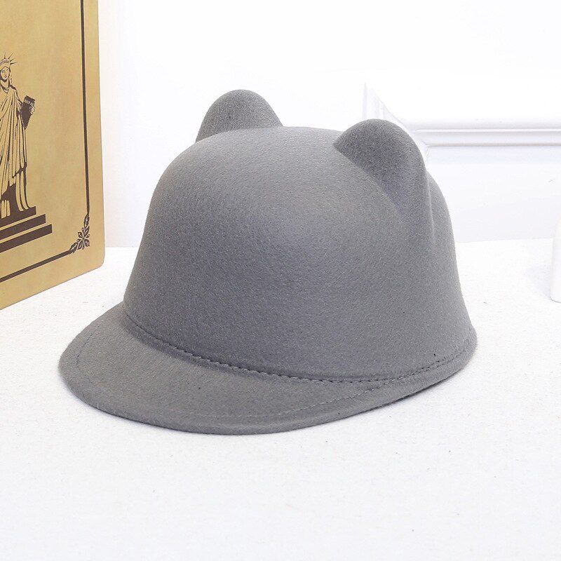Plain Wool Felt Korean Cat Equestrian Cap Parent-child Cap Flat Brim Trilby Hat for Men Women Children Boys Girls