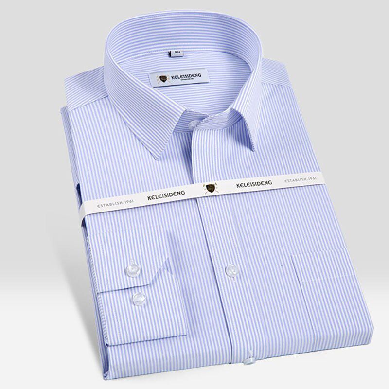 Mens Vertical Striped Shirts Office Business Long Sleeve Dress Shirts for Men Loose Style High Grade Soft Social Pocket Tops New